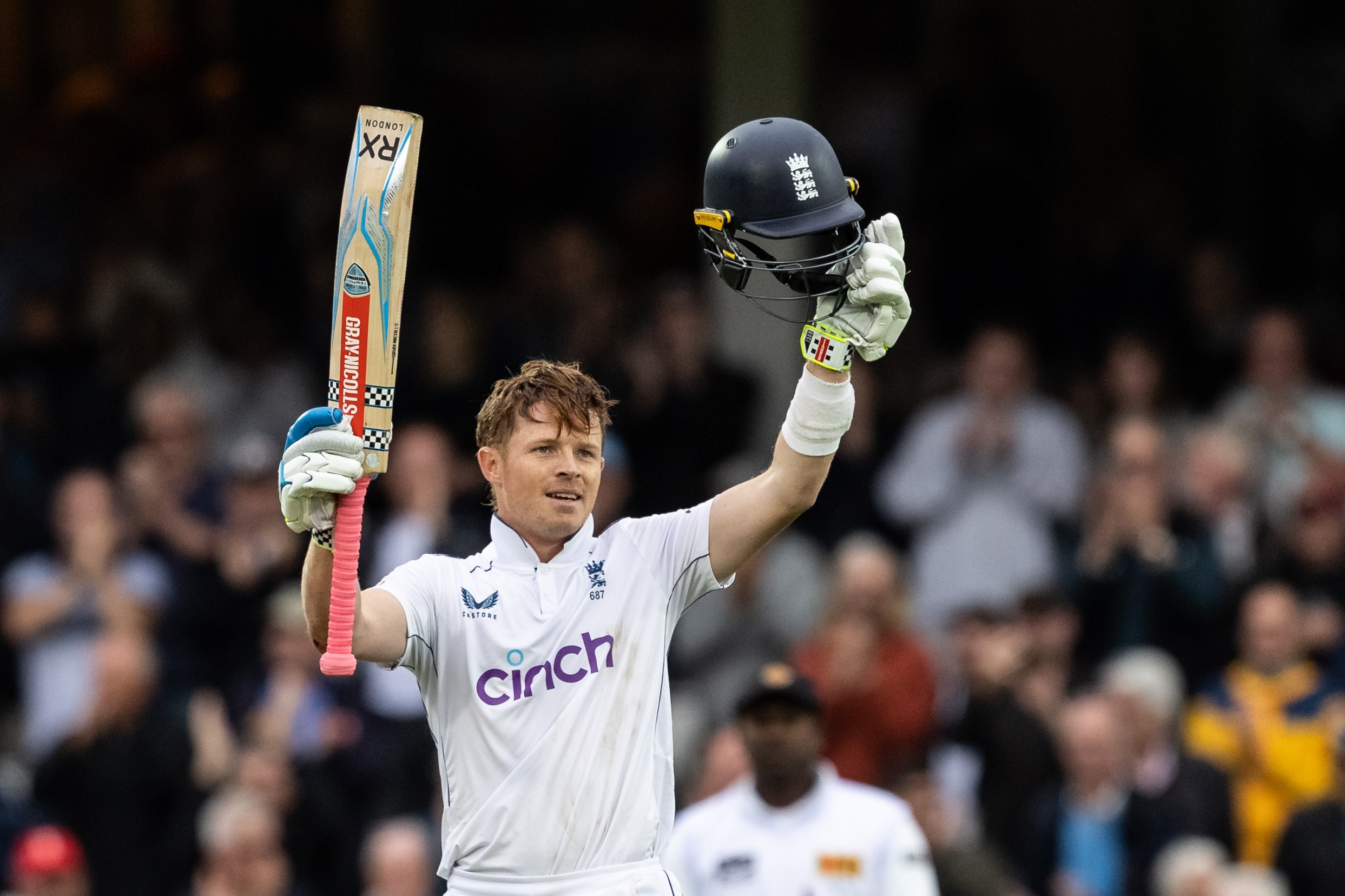 Pope, who averages over 80 at the Oval, celebrates after reaching a run-a-ball hundred