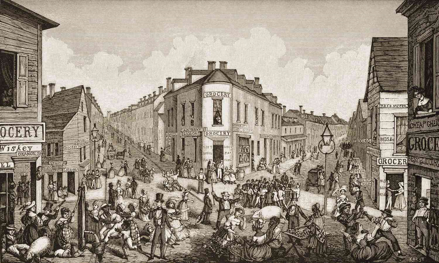 The Five Points depicted circa 1829