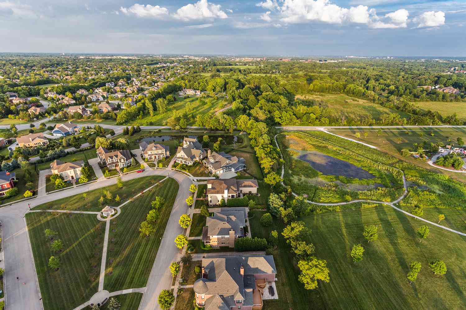 Aerial view of suburban neighborhood Carmel, Indiana