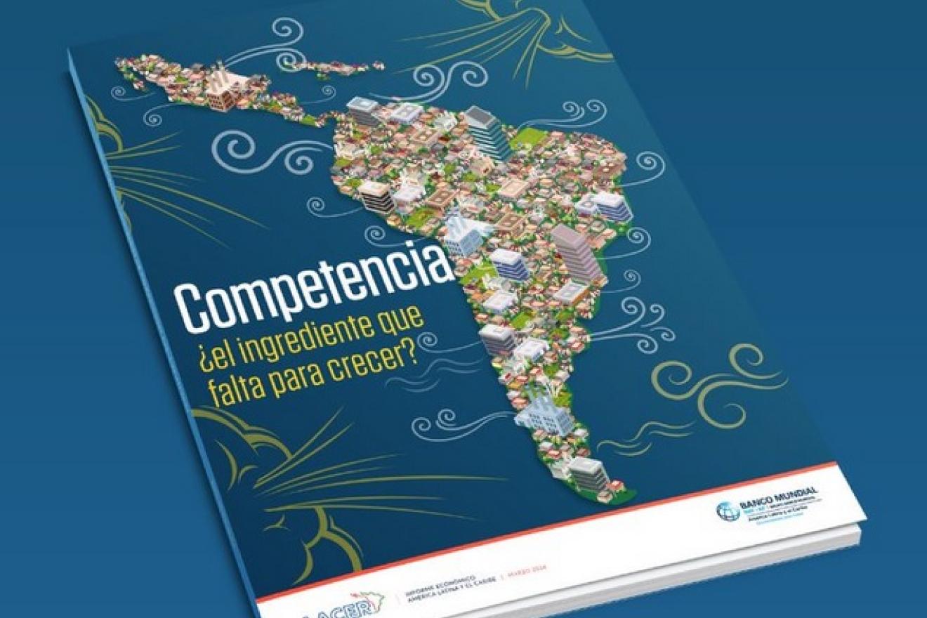 Portada de este informe del Banco Mundial consistente en una representación grafica y colorida del continente latinoamericano.