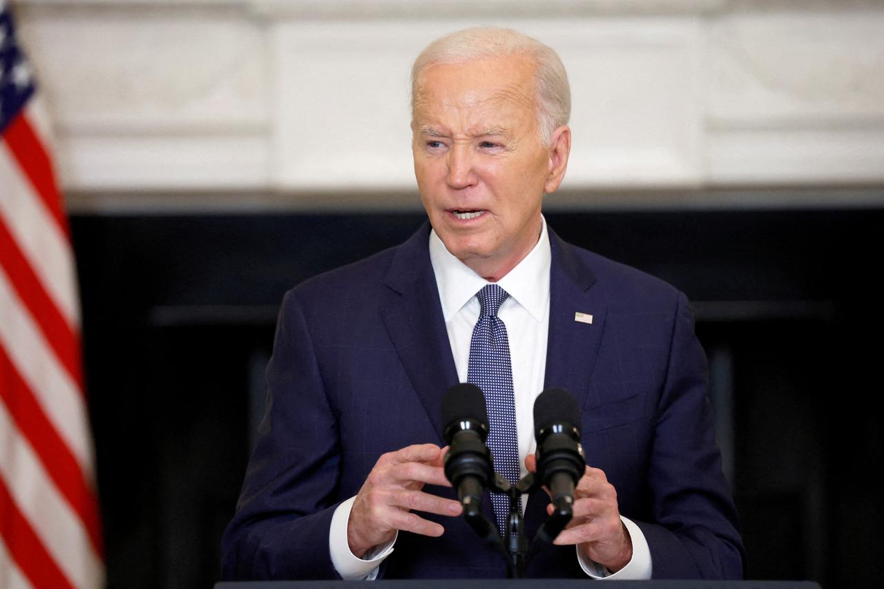 FILE PHOTO: U.S. President Joe Biden delivers remarks on the Middle East at the White House in Washington