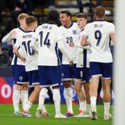 England's Morgan Rogers celebrates scoring his sides second goal of the game during the Under-21 International Friendly at Kenilworth Road, Luton. Picture date: Sunday September 9, 2024.