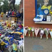 Tributes to rugby legend Rob Burrow have been placed at Headingley Stadium, including some from Warrington Wolves fans