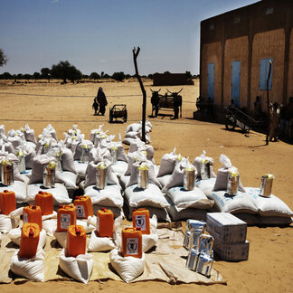 Nutritious food assistance items lined up to be distributed in response to food insecurity in Nigeria