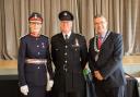 Simon Griffiths (centre with the Lord Lieutenant of Shropshire, Anna Turner and mayor of Whitchurch, Councillor Andy Hall) has served the town for 44 years.