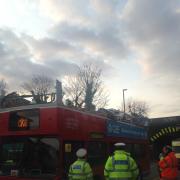 The roof of the bus destroyed by the collision. Photo by Catriona Cheek