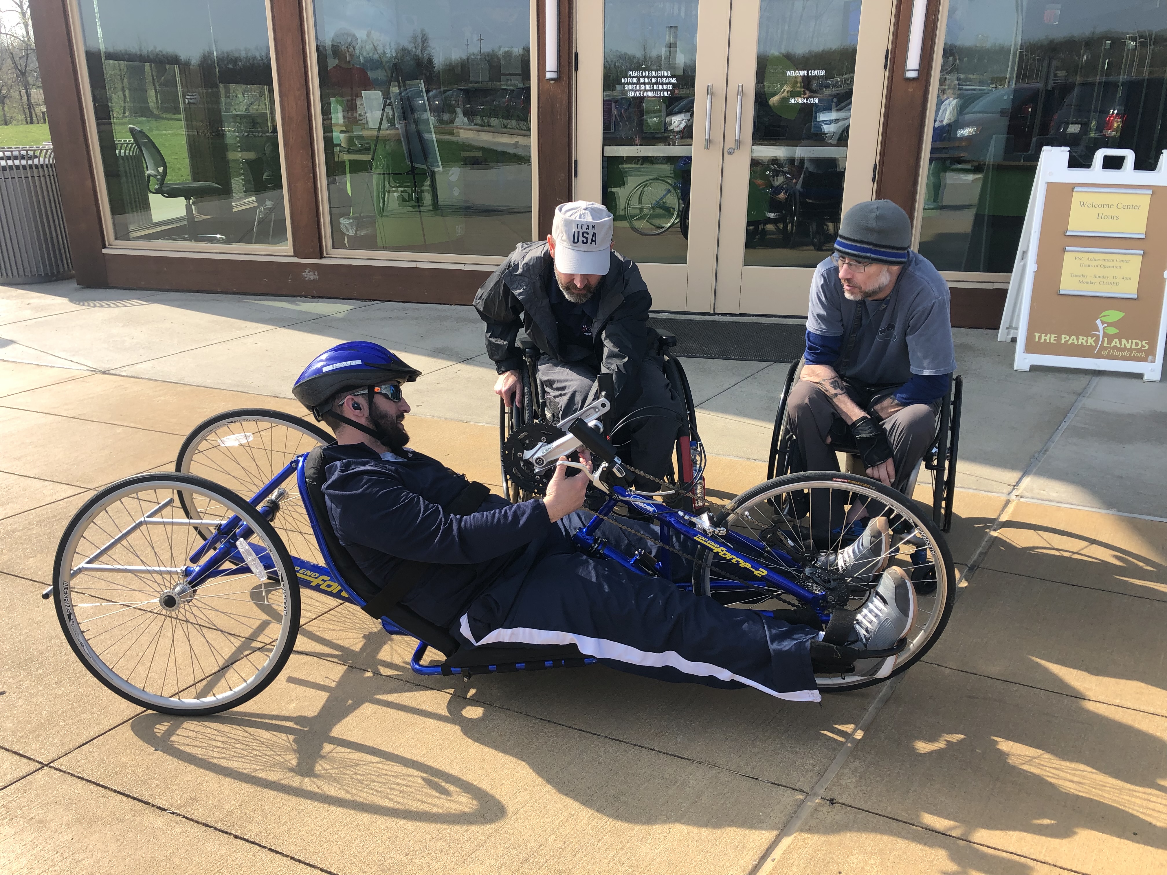 A participant uses a handcycle