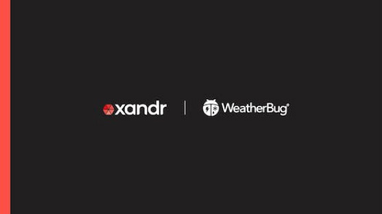 Xandr logo on the left and WeatherBug logo on the right over a black background.