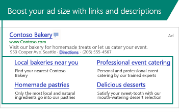 検索広告に表示されているサイトリンク表示オプションのスクリーンショット。