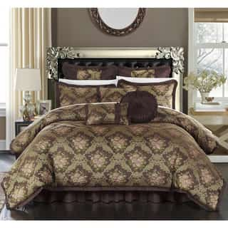 Chic Home Zanotti Brown Floral Jacquard  9-Piece Comforter Set