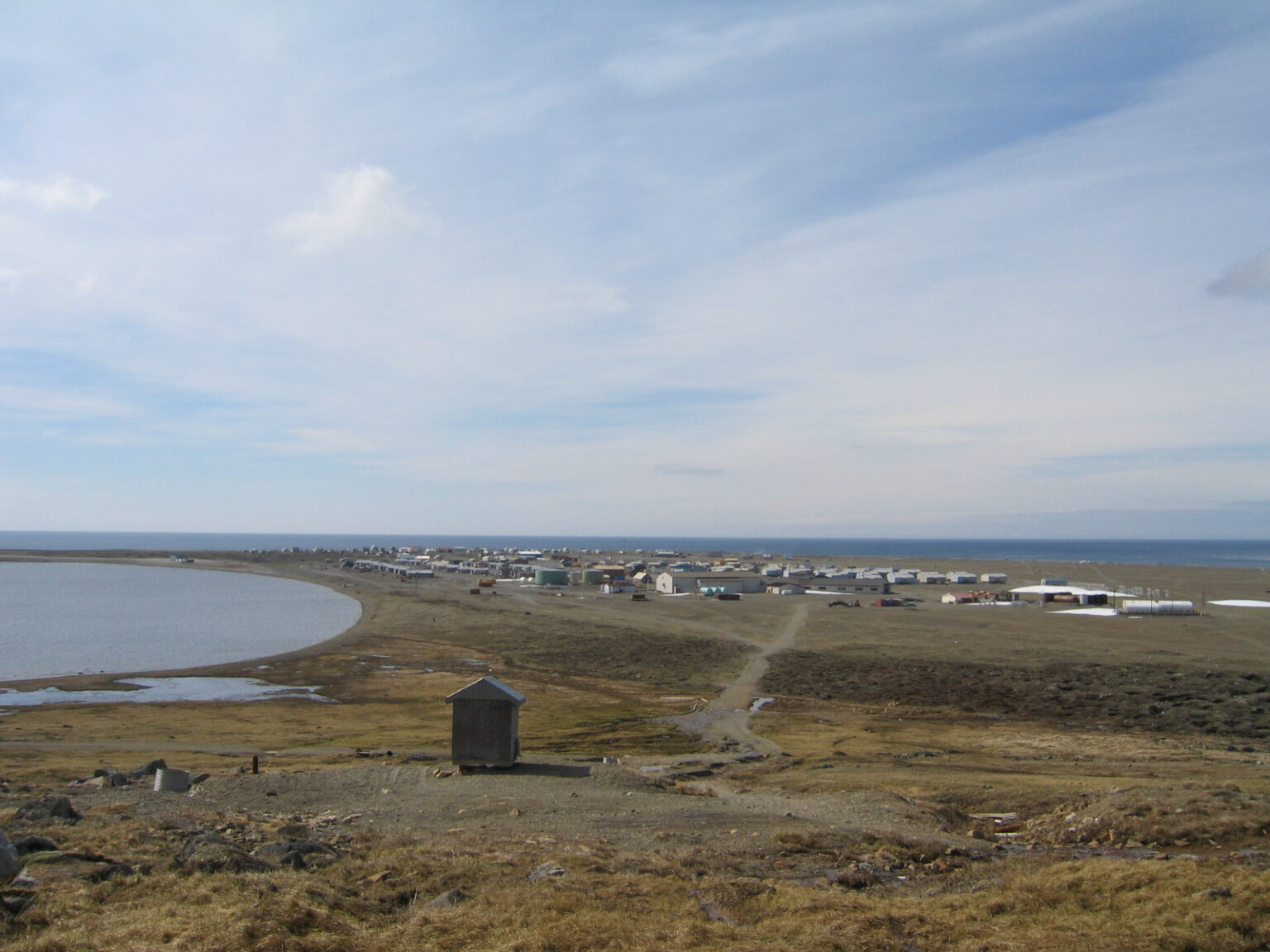 A hillside view of Gambell, one of the two communities on St. Lawrence Island in the northern Bering Sea, is seen in 2005. Two Indigenous men sailed from Russia's Chuktoka region, arriving in Gambell in early October. Upon arrival, they asked for asylum. (Photo provided by the Alaska Division of Community and Regional Affairs)
