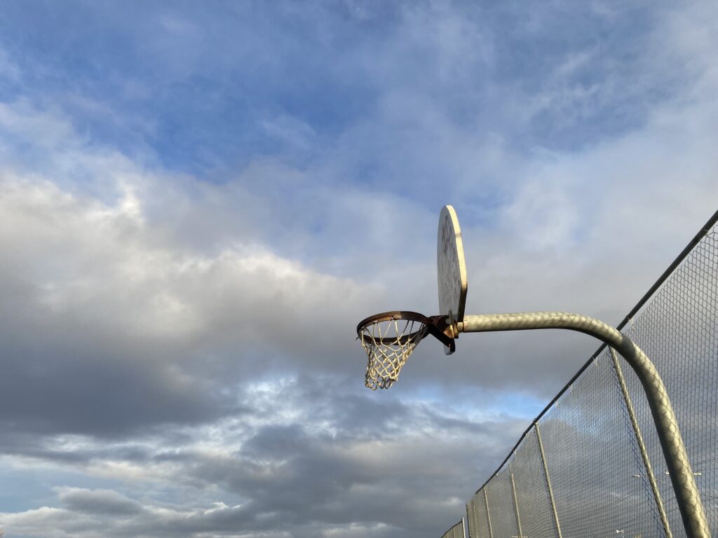 An outdoor basketball hoop is seen in Bethel in October 2022. (Photo by Claire Stremple)