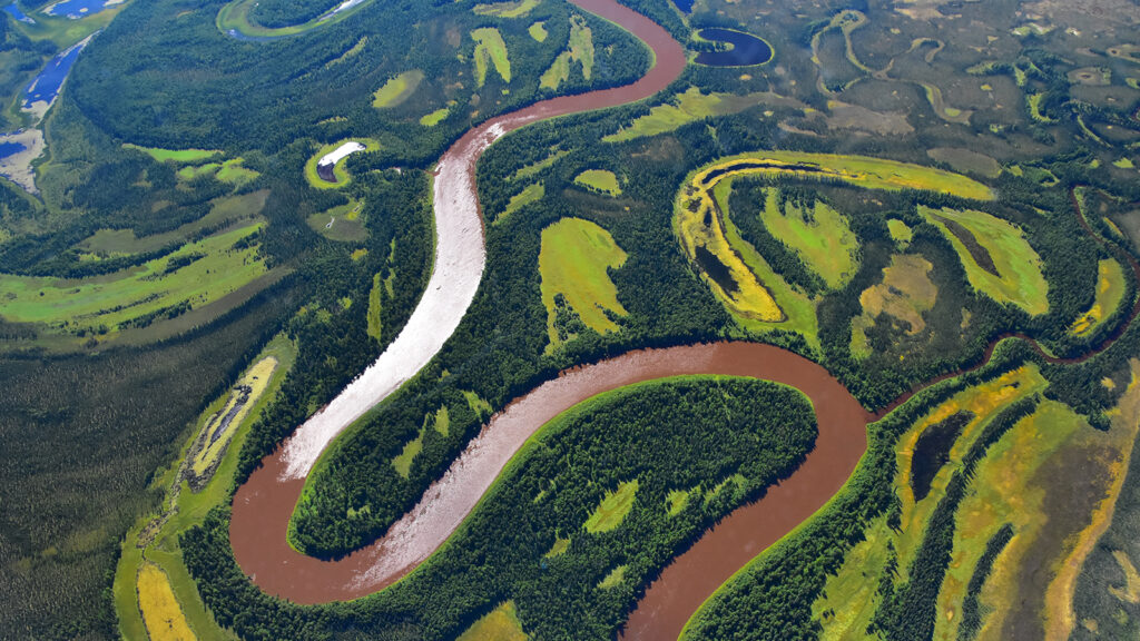 The Kuskokwim River is seen in this image captured by scientists working on NASA's Arctic Boreal Vulnerability Experiment, or ABoVE, which measured the elevation of rivers and lakes in Alaska and Canada to study how thawing permafrost affects hydrology. (Photo by Peter Griffith/NASA)