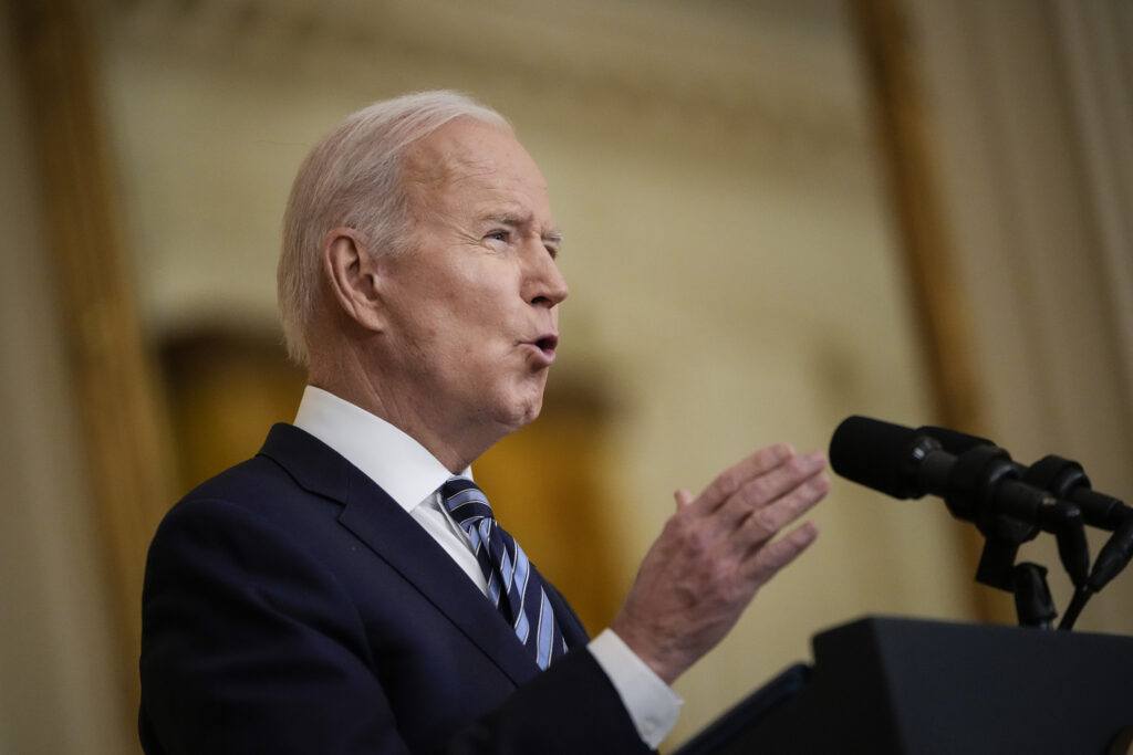 President Joe Biden delivers remarks about Russia’s “unprovoked and unjustified” military invasion of neighboring Ukraine in the East Room of the White House on Feb. 24, 2022, in Washington, D.C. (Photo by Drew Angerer/Getty Images)