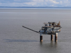 Hilcorp’s Spurr platform, photographed last year, has not produced any oil or gas since 1992. (Photo by Nathaniel Herz for Alaska Public Media)