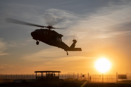 U.S. Army Soldiers assigned to 2nd Battalion, 158th Aviation Regiment, 16th Combat Aviation Brigade land a UH-60 Blackhawk during a maritime operation with Naval Special Warfare operators, Dec. 4, 2023. Naval Special Warfare is the nation&#39;s elite maritime special operations force, uniquely positioned to extend the Fleet&#39;s reach and gain and maintain access for the joint force in competition and conflict.