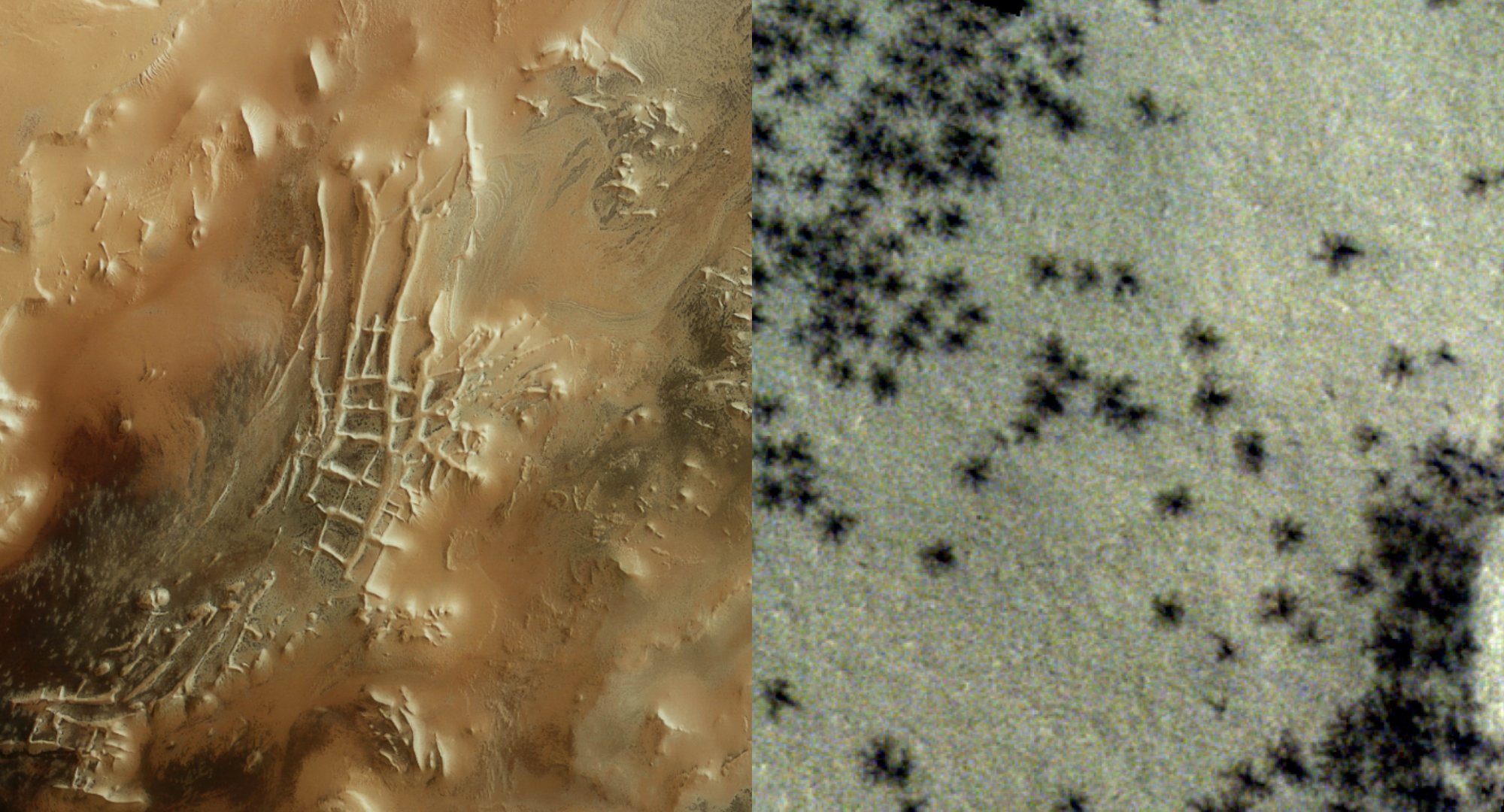 Marso paviršiuje kosminis zondas užfiksavo intriguojančius objektus – vorus primenančius darinius ir į senovinį miestą panašią struktūrą