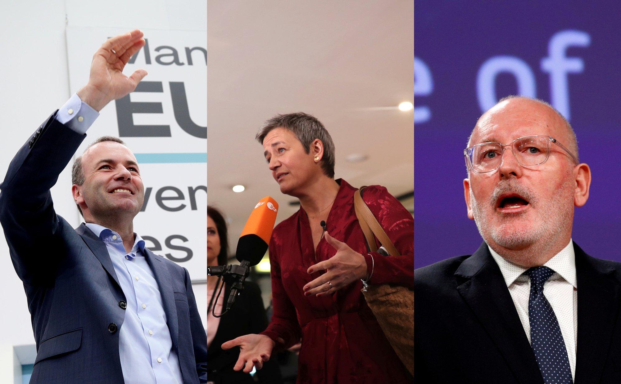 Manfredas Weberis, Margrethe Vestager, Fransas Timmermansas