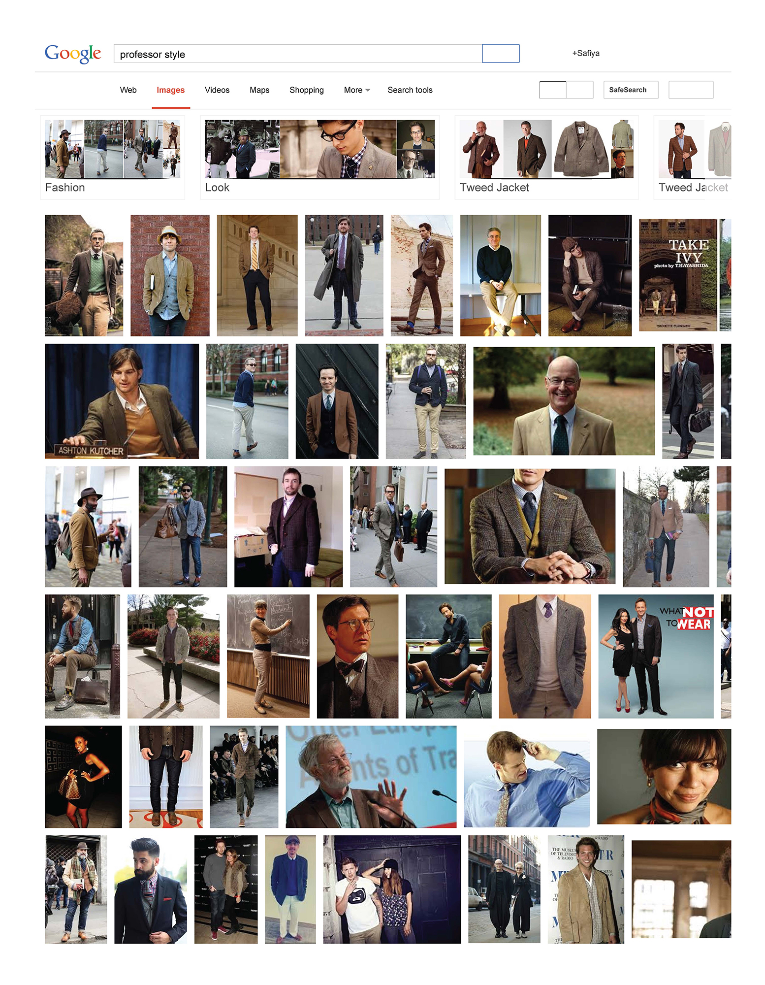 Google Images results when searching the phrase “professor style” while logged in as Safiya Noble, September 15, 2015.