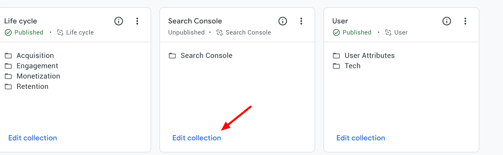 Edit Google Search Console collection in Google Analytics's library