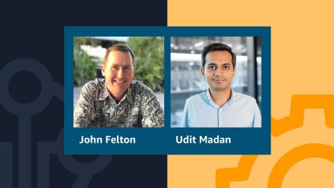 Headshots of John Felton, AWS CFO, and Udit Madan, VP Worldwide Operations at Amazon.