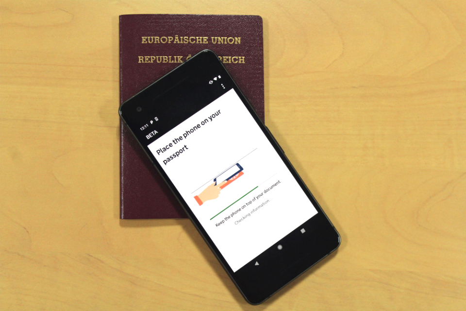 'Check your document’s information' screen – move the phone around the document until the app recognises it