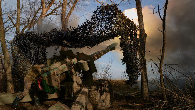 An artillery division of the 59th brigade fires on Russian forces on the frontline near Donetsk on December 23, 2022 in Donetsk, Ukraine. 