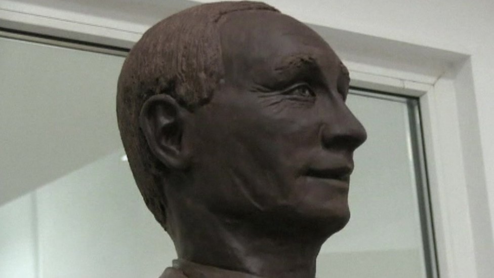 A life-size chocolate sculpture of Russian President Vladimir Putin