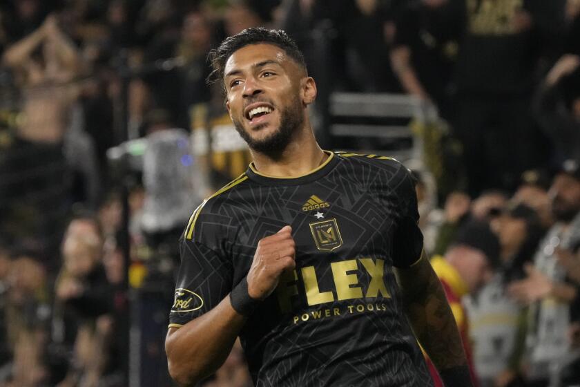 LAFC forward Denis Bouanga smiles during the second half of the team's win over Houston in the Western Conference final 