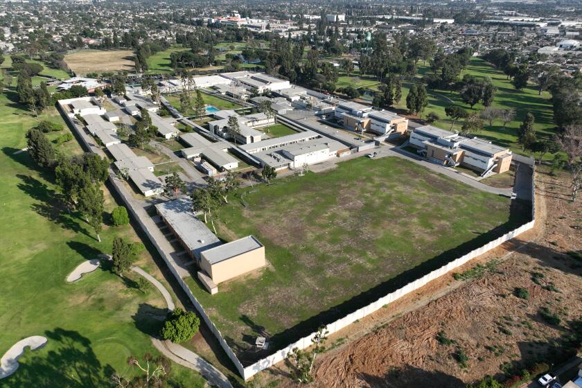 Downey, CA - June 29: Aerial view of Los Padrinos Juvenile Hall in Los Padrinos Juvenile Hall in Downey Thursday, June 29, 2023. (Allen J. Schaben / Los Angeles Times)