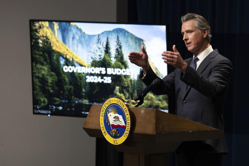 California Gov. Gavin Newsom discusses his proposed state budget for the 2024-2025 fiscal year, during a news conference in Sacramento, Calif., Wednesday, Jan. 10, 2024. (AP Photo/Rich Pedroncelli)