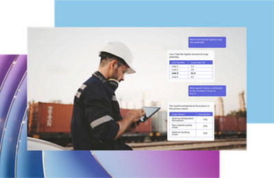 Engineer reviewing data on a tablet at a rail yard.
