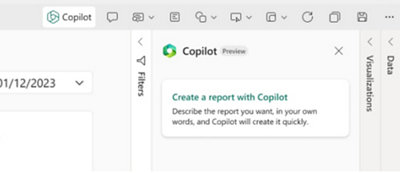 Power BI の Copilot のスクリーンショット