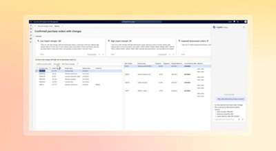 Window for dynamics 365 showing confirmed purchase orders with changes