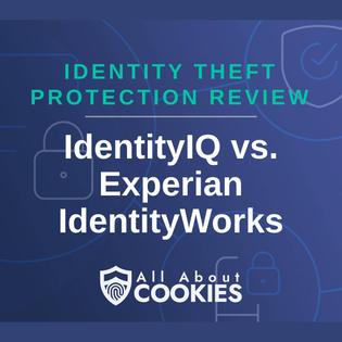 A blue background with images of locks and shields and the text &quot;IdentityIQ vs Experian&quot;