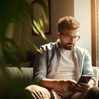 Man looking at phone with a worried look