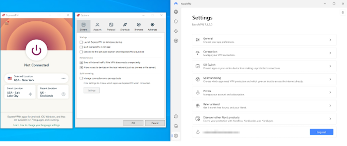 Both ExpressVPN and NordVPN have easy-to-use interfaces when it comes to their Microsoft Windows app.