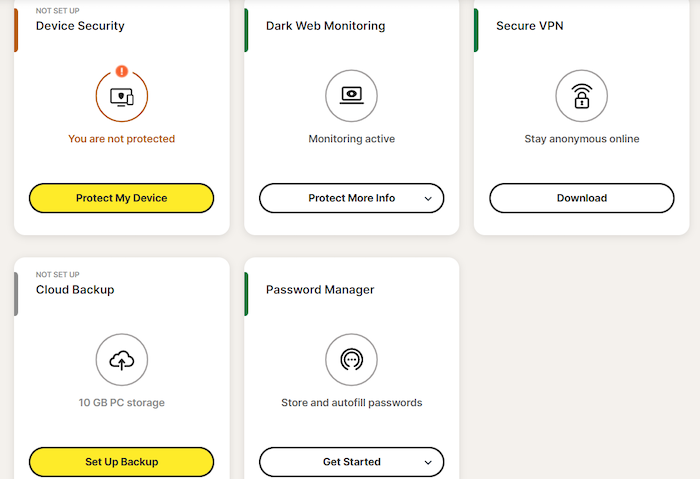 Norton 360 Antivirus has you enable each of its security features individually.