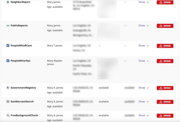 Your HelloPrivacy scan results likely include your personal info as well as alerts about people who share your name.