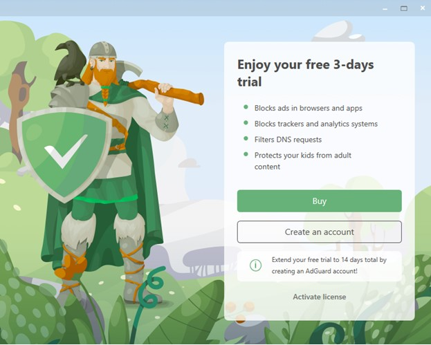 AdGuard 3-day free trial pop-up 