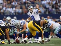 ARLINGTON, TX - DECEMBER 16: Tony Romo #9 of the Dallas Cowboys at Cowboys Stadium on December 16, 2012 in Arlington, Texas. Playing against the Pittsburgh Steelers