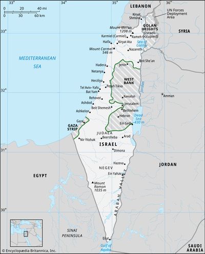 Israel, the West Bank, and the Gaza Strip: pre-1967 borders