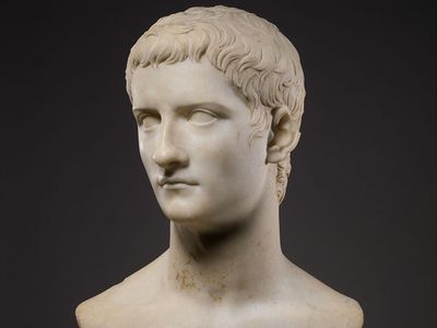 Marble portrait bust of the emperor Gaius, known as Caligula. Roman Julio-Claudian period, 37-41 A.D.; 50.8 cm. In the Metropolitan Museum of Art, New York.