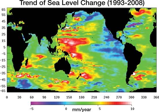 global sea surface height change, 1993–2008