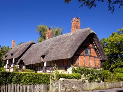 Hathaway, Anne. Shakespeare, William. Anne Hathaway's Cottage, a farmhouse, where Anne Hathaway, the wife of William Shakespeare, lived as a child in the village of Shottery, Warwickshire, England, near Stratford-upon-Avon.