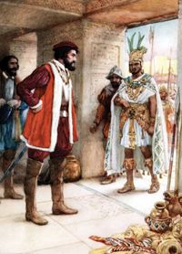 Hernán Cortés meeting Montezuma II