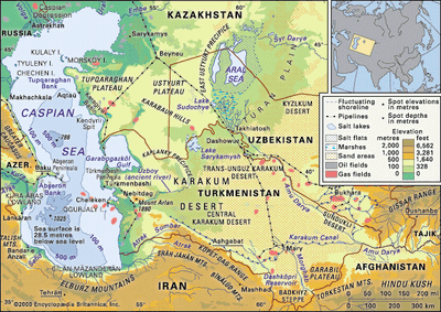 Caspian Sea and Karakum Desert