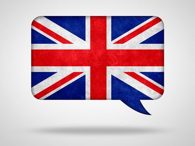 Artwork of British Union Jack in a speech bubble.