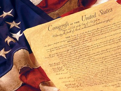 Amendments 1-10 to the Constitution of the United States constitute what is known as the Bill of Rights on an American flag.