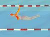 Note the windmill motion of the swimmer's arms and when to breathe during the butterfly stroke